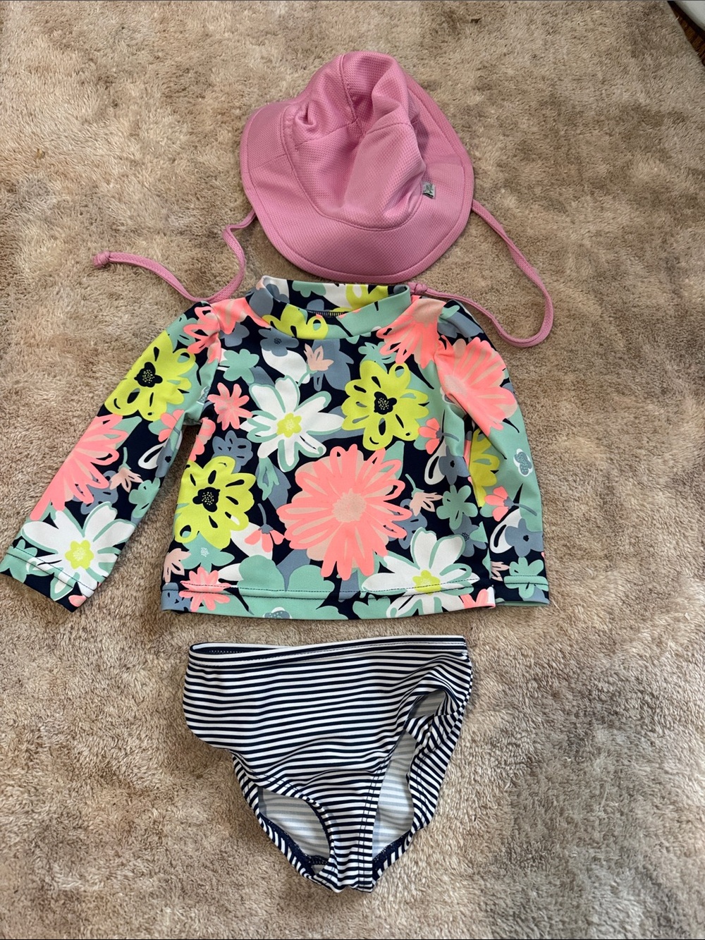Baby Rashguard Swim Set with Pink Sun Hat